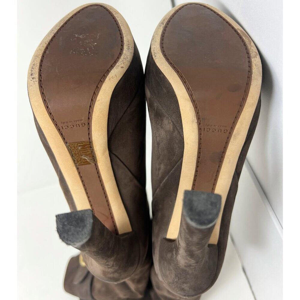 Gucci Brown Suede Tall Boots with Gold Horsebit‎ Hardware Buckle- 39.5 - Picture 8 of 9